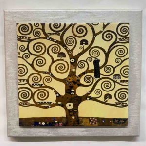 Quadro Albero della vita Klimt Contemporaneo con cornice bianca misura 40x40 cm