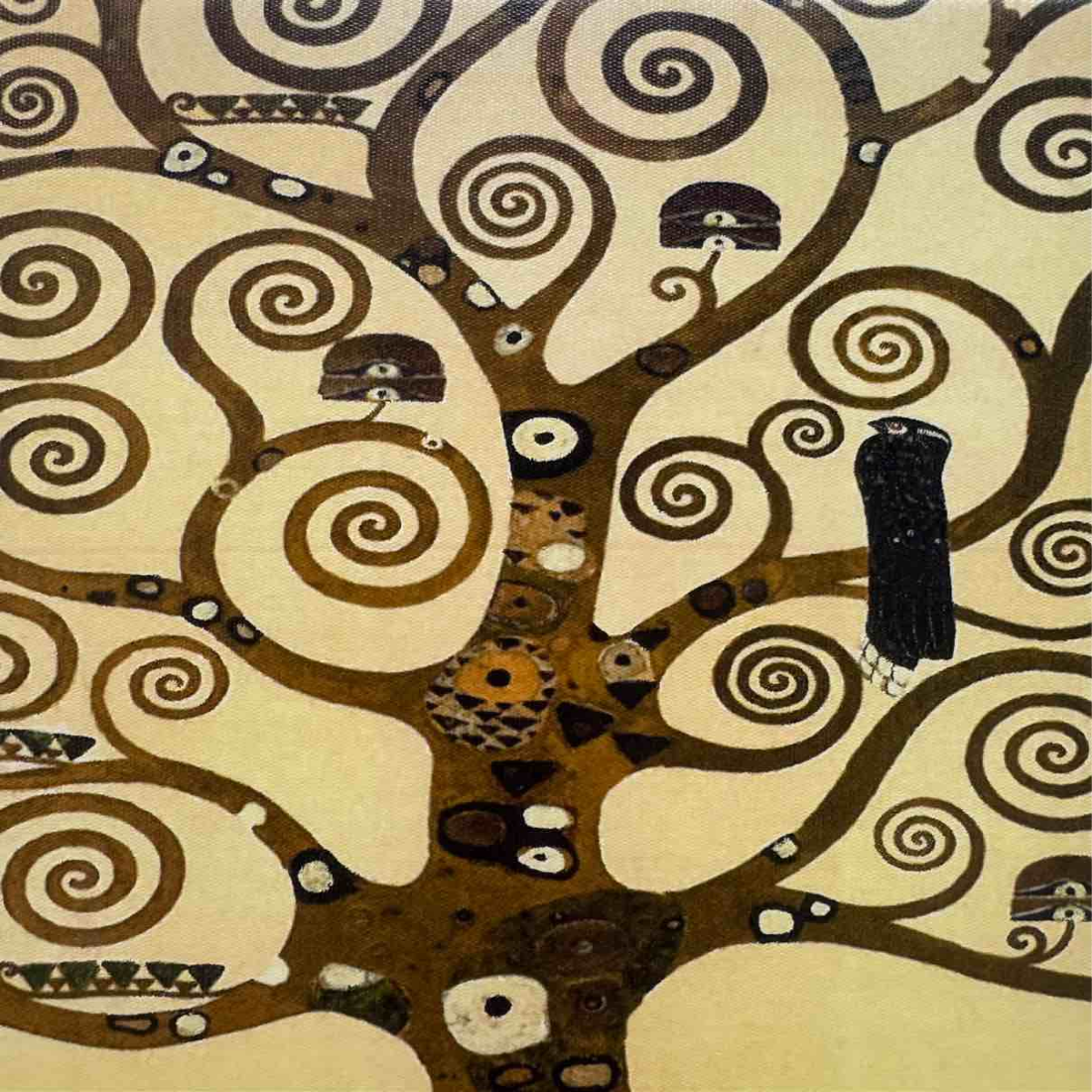 Quadro Albero della vita Klimt Contemporaneo con cornice bianca misura 40x40 cm dettagli