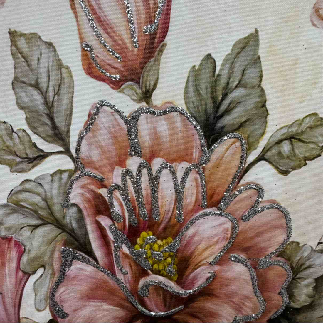 Quadro Floreale Contemporaneo con cornice tortora misura 40x40 cm dettagli