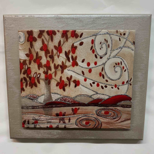 Quadro Foglie al vento Contemporaneo con cornice tortora misura 40x40 cm