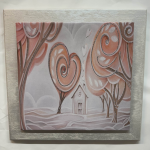 Quadro Paesaggio Romantico Moderno con cornice bianca misura 50x50 cm