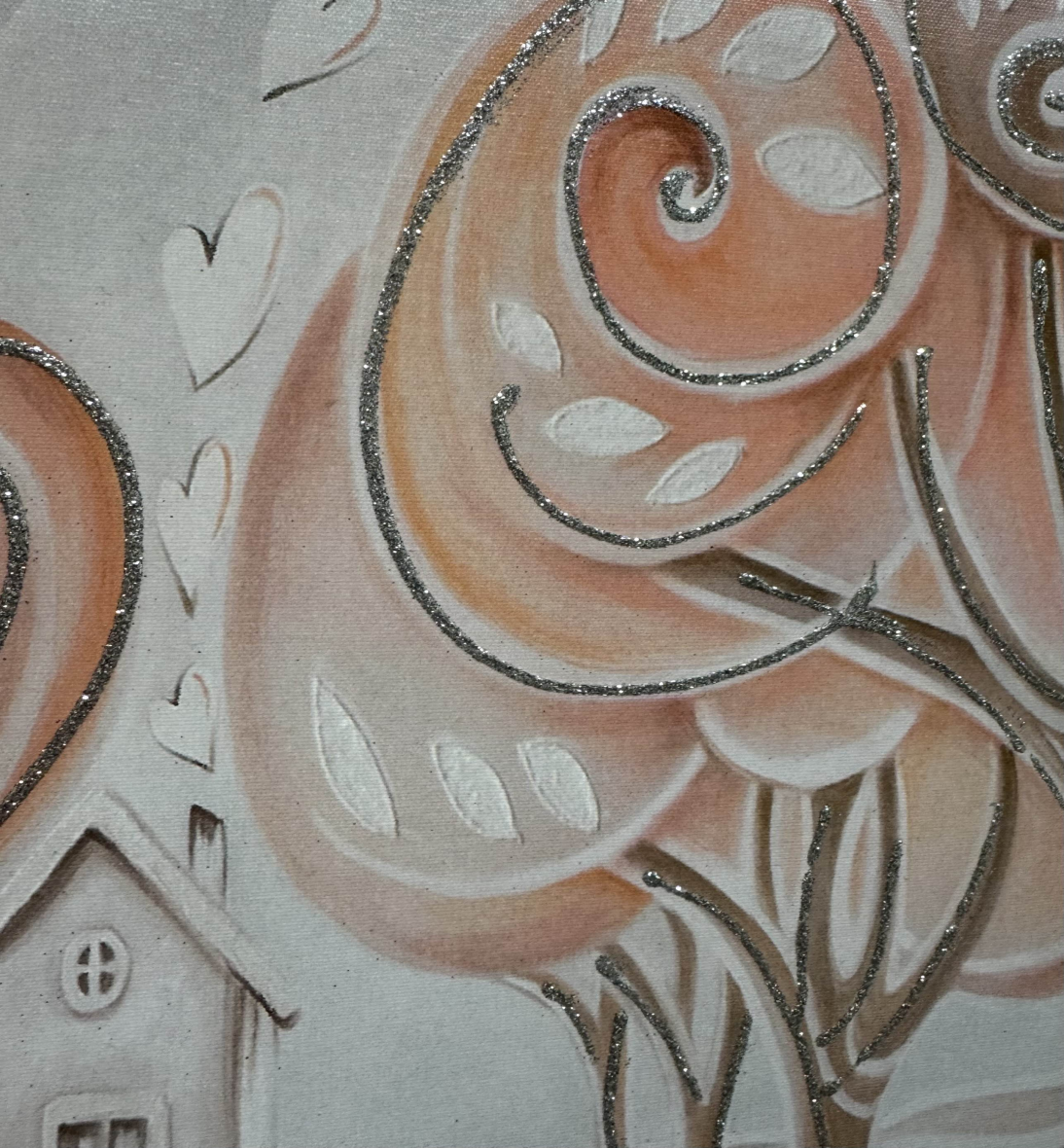 Quadro Paesaggio Romantico Moderno con cornice bianca misura 50x50 cm dettagli