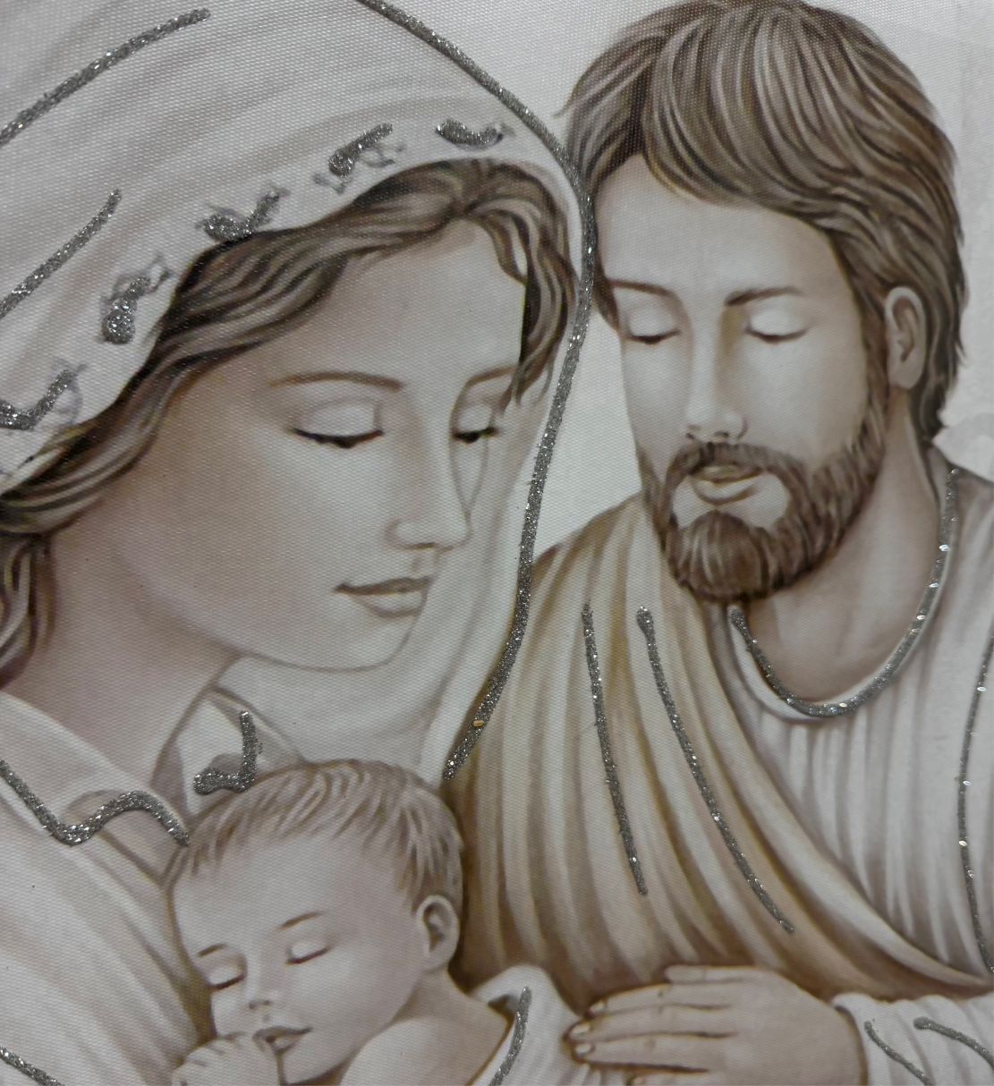 Quadro Sacra Famiglia Moderno cornice tortora misura 80x50 cm - immagine 2