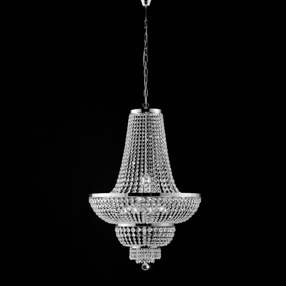 Lampadario Classico Mozart cromo in metallo e cristallo 10 Luci